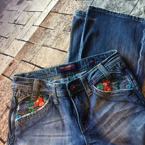 Vigoss embroidered distressed flare jeans 5/6