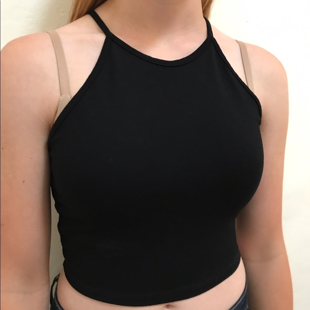 Black Halter Style Cropped Cut-out Tank