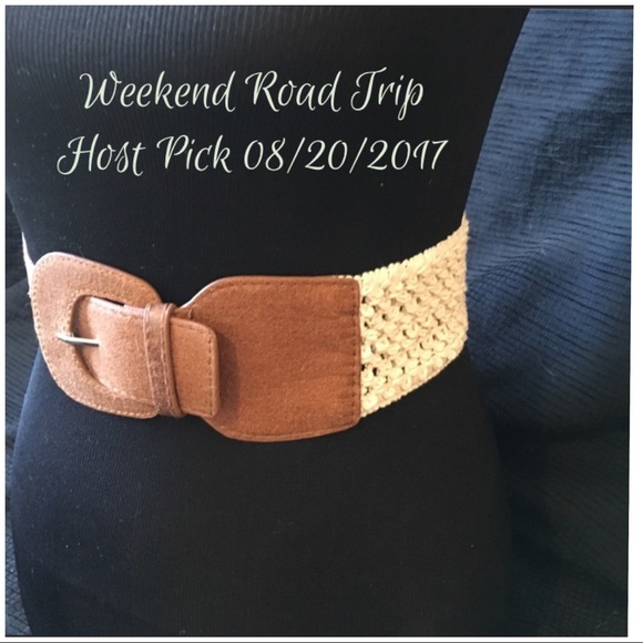 Accessories - Brown & Cream Faux Leather & Crochet Stretch Belt