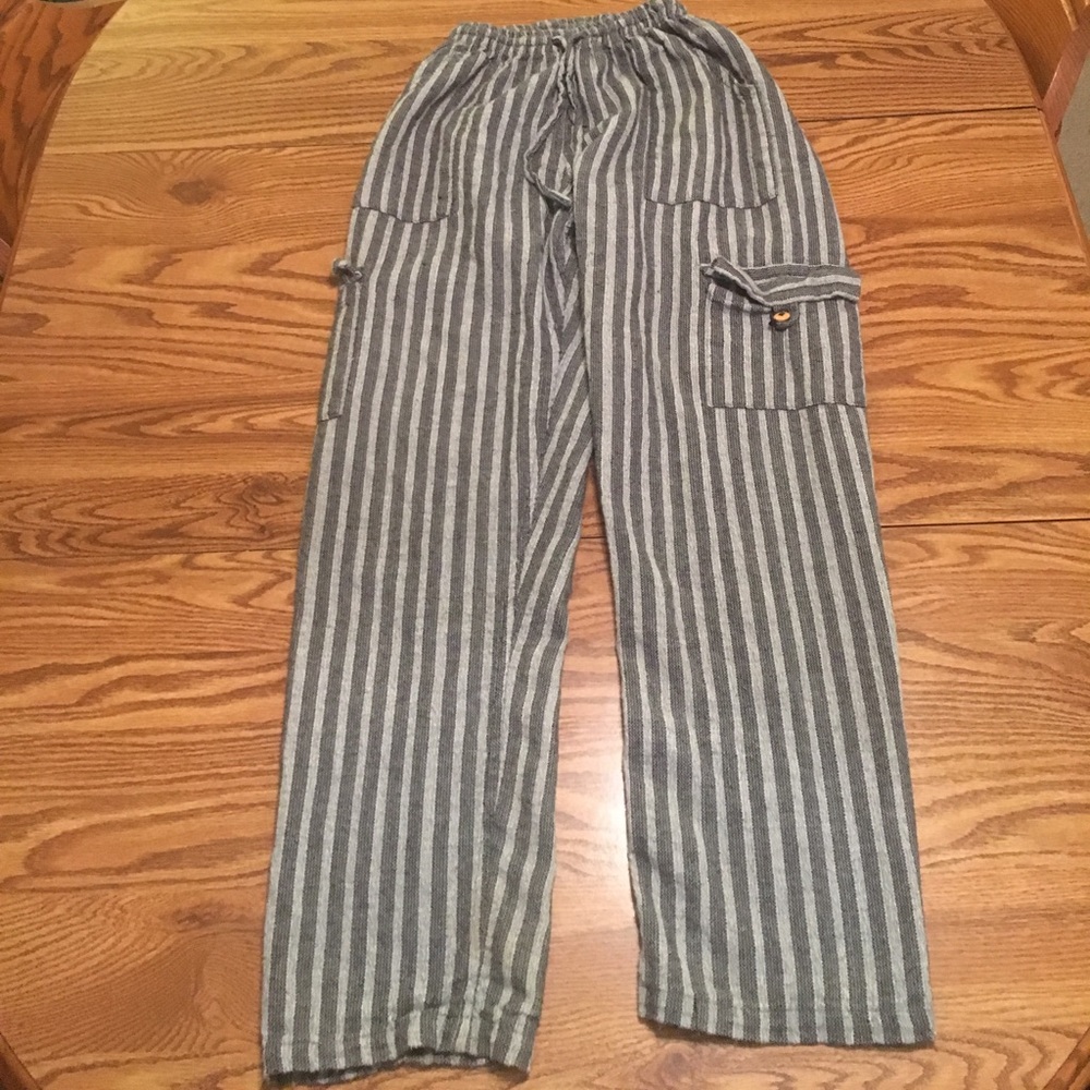 Unisex Striped Drawstring Cargo Pants