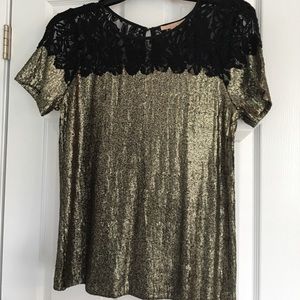 Gold sequined and black lace top
