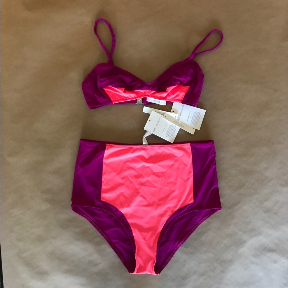 Araks two piece color block bikini coral/fuchsia
