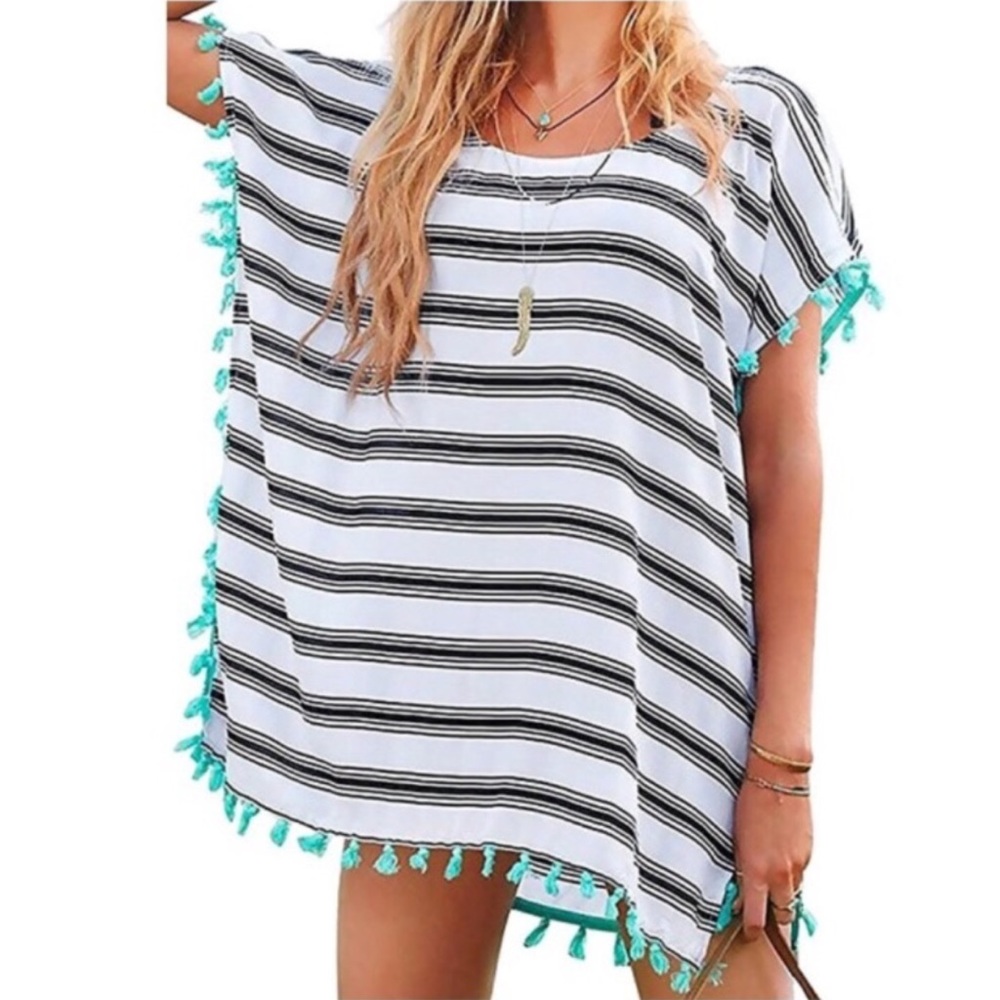 Striped Boho Swim Cover Tunic Dress