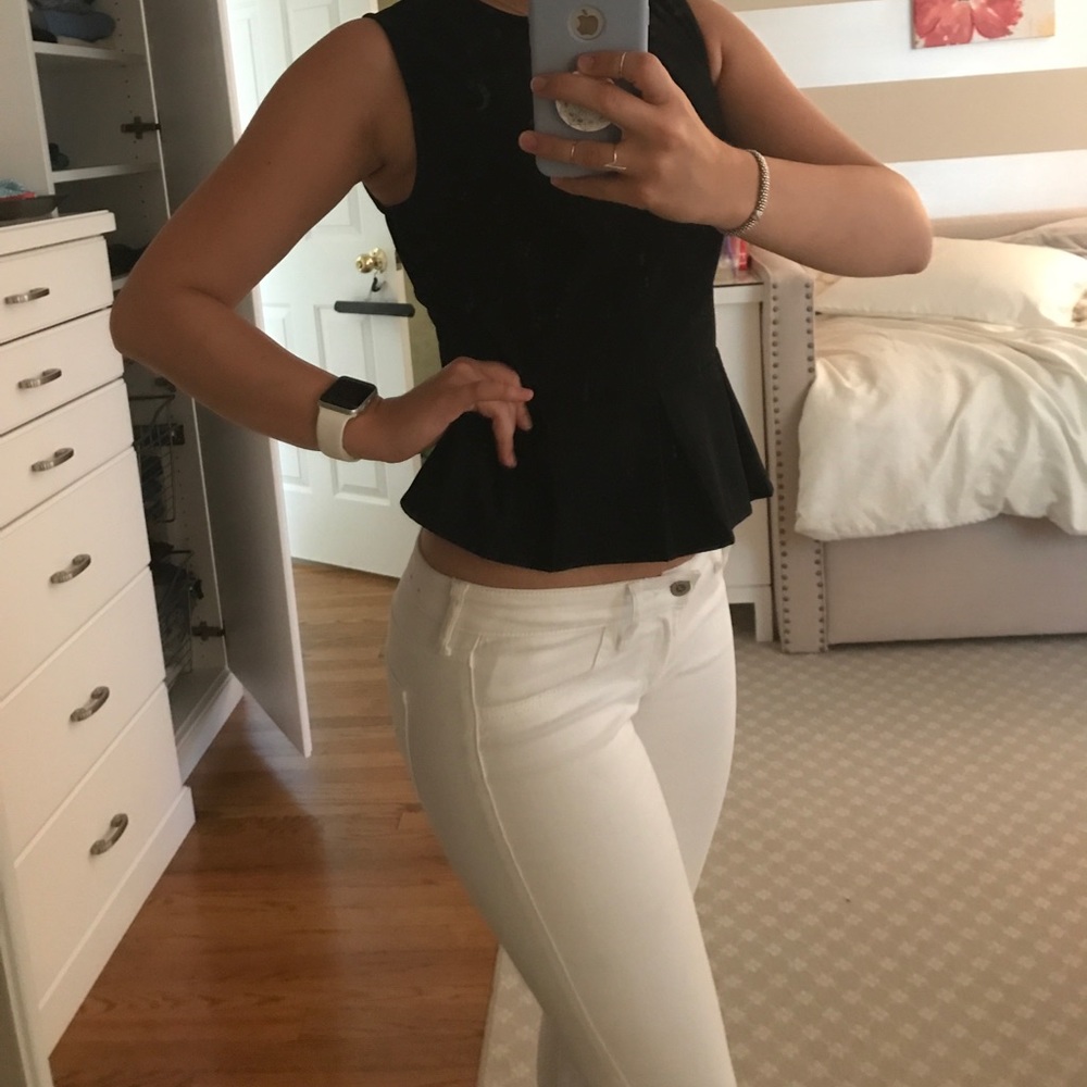 black pleated peplum top