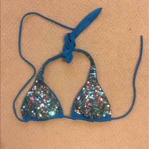 Victoria secret sequin blue bikini top