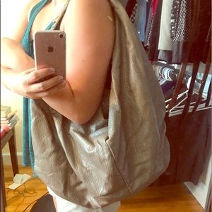 Huge slouchy gray faux ostrich shoulder bag