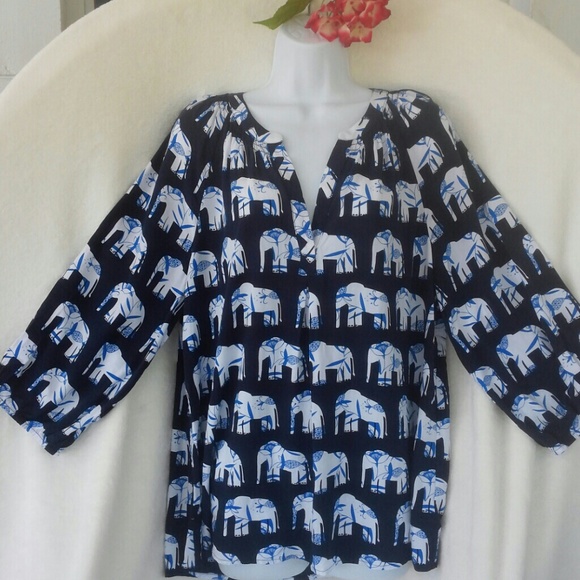 Crown & Ivy Tops - Crown & Ivy 100%rayon blouse with Elephant design.