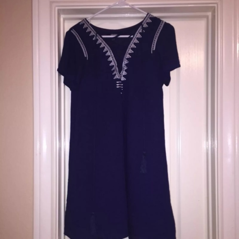 Blue and white lace up dress