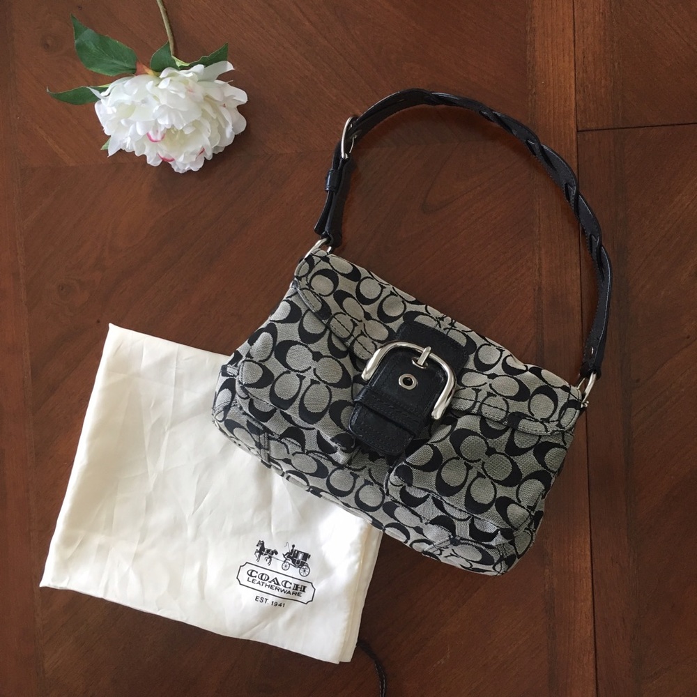 Coach gray and black signature shoulder bag purse