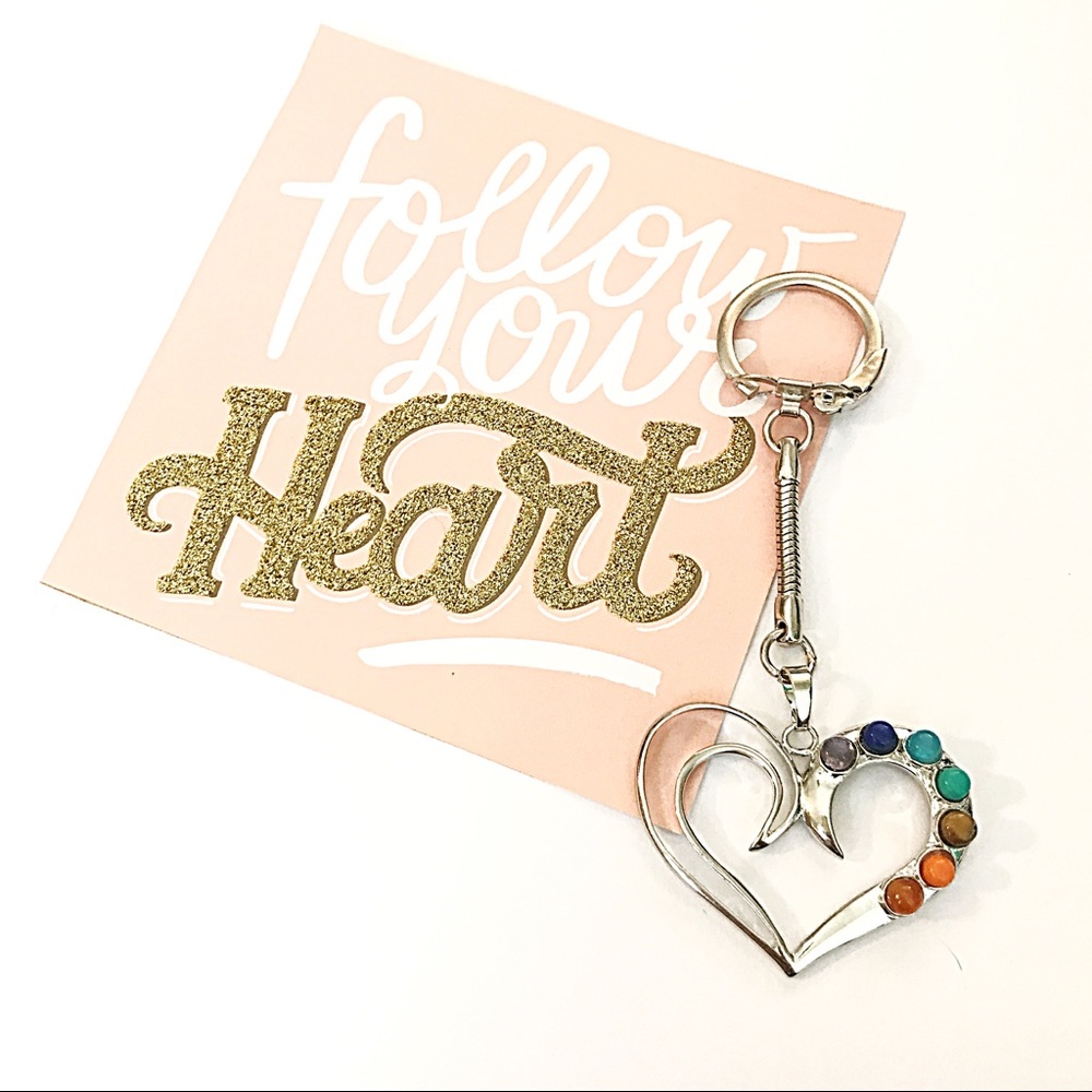 Chakra Healing Stones Heart Keychain Hippie