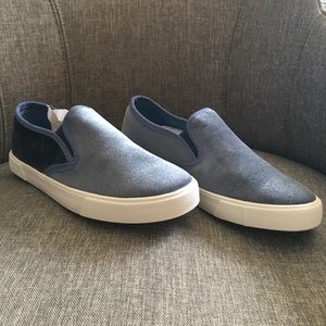 Brand New Blue Velvet Slip Ons