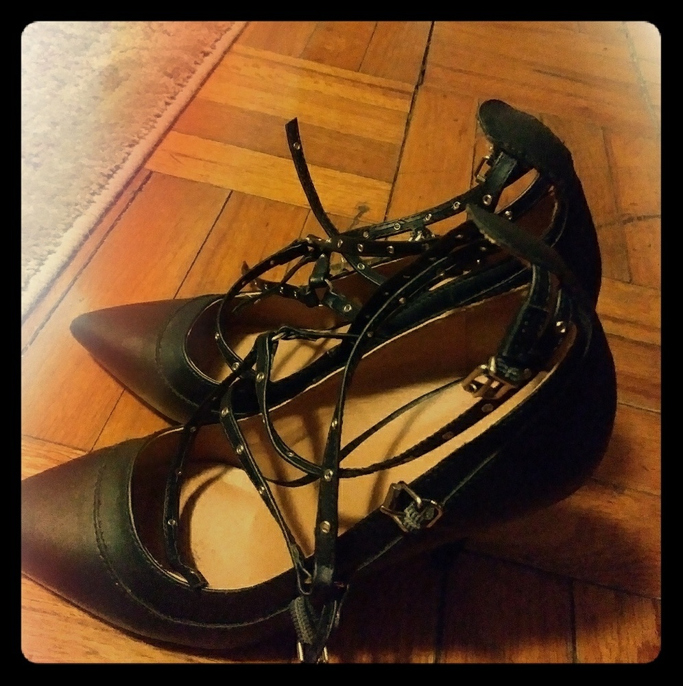 Strappy black heels