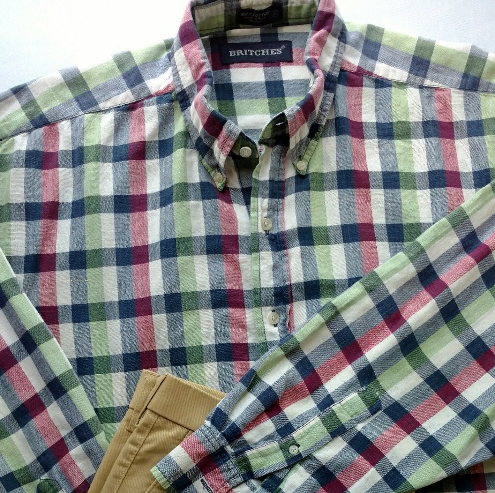 Britches men's button down plaid shirt
