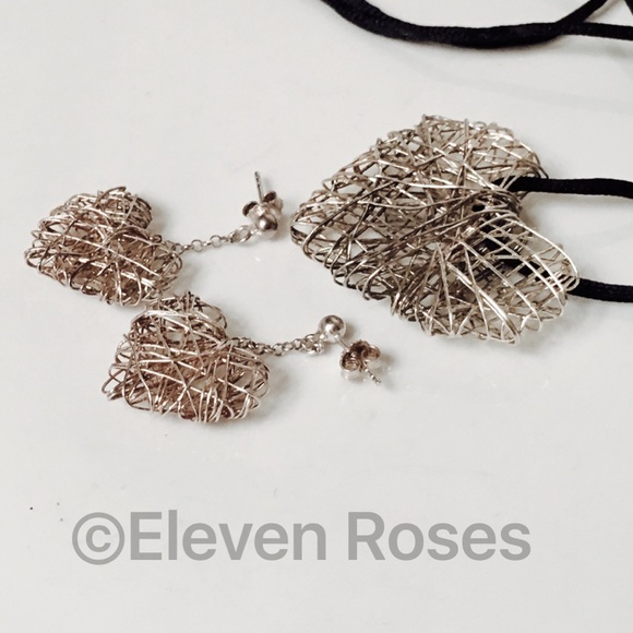 925 Sterling Silver Large Wire Art Heart Necklace - Picture 8 of 8