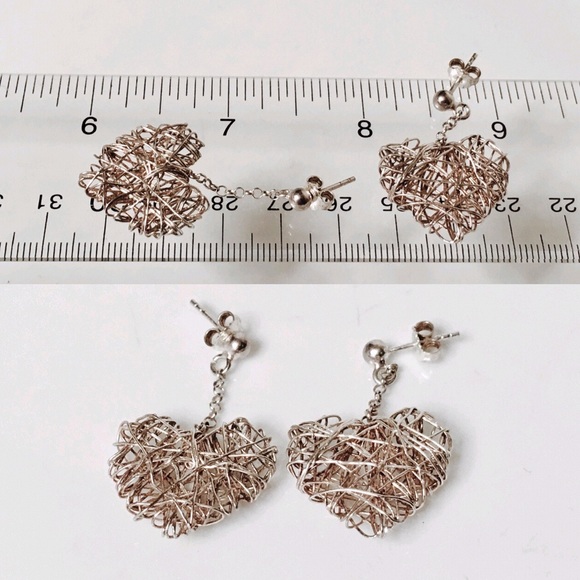 925 Sterling Silver Large Wire Art Heart Necklace - Picture 7 of 8