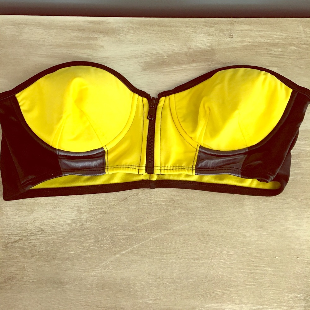 Black and yellow zip up bikini top