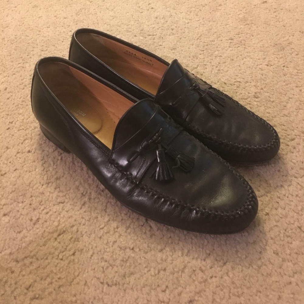 Men's Black Leather Tassel Loafer Dress Shoes