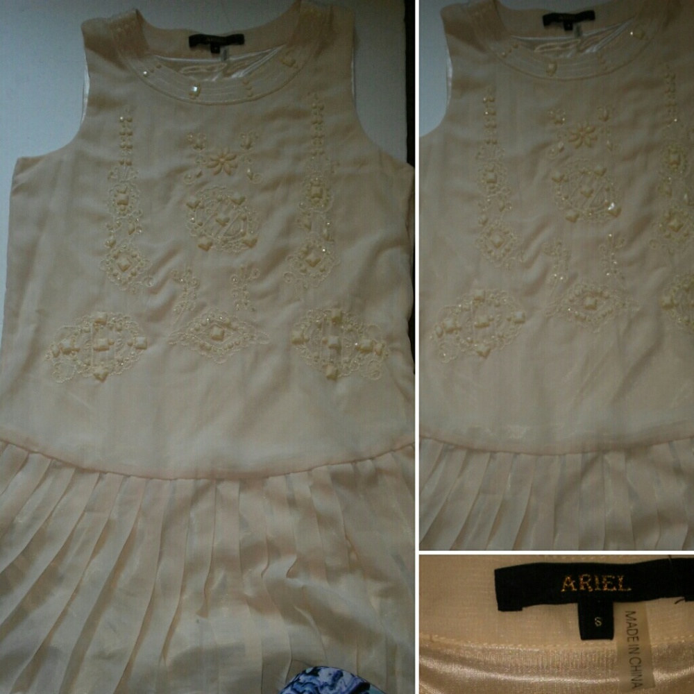 Ariel Nude Cream Pleated Dress