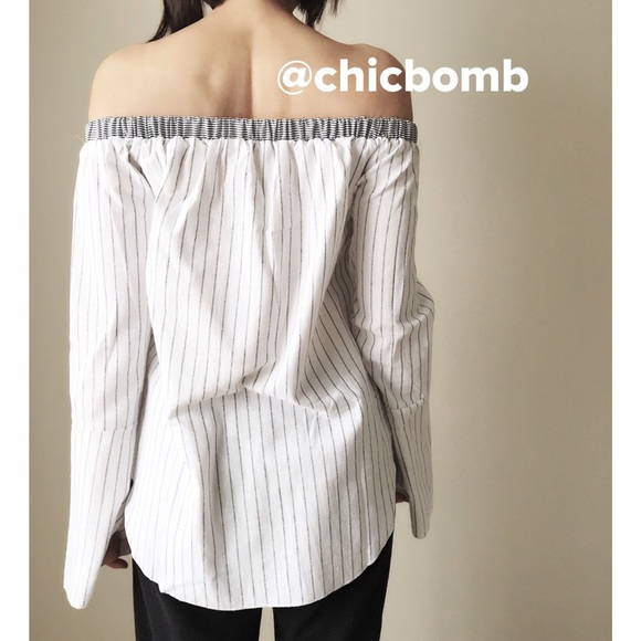 MANGO POPLIN off shoulder ribbon tie shirt blouse - Picture 2 of 4