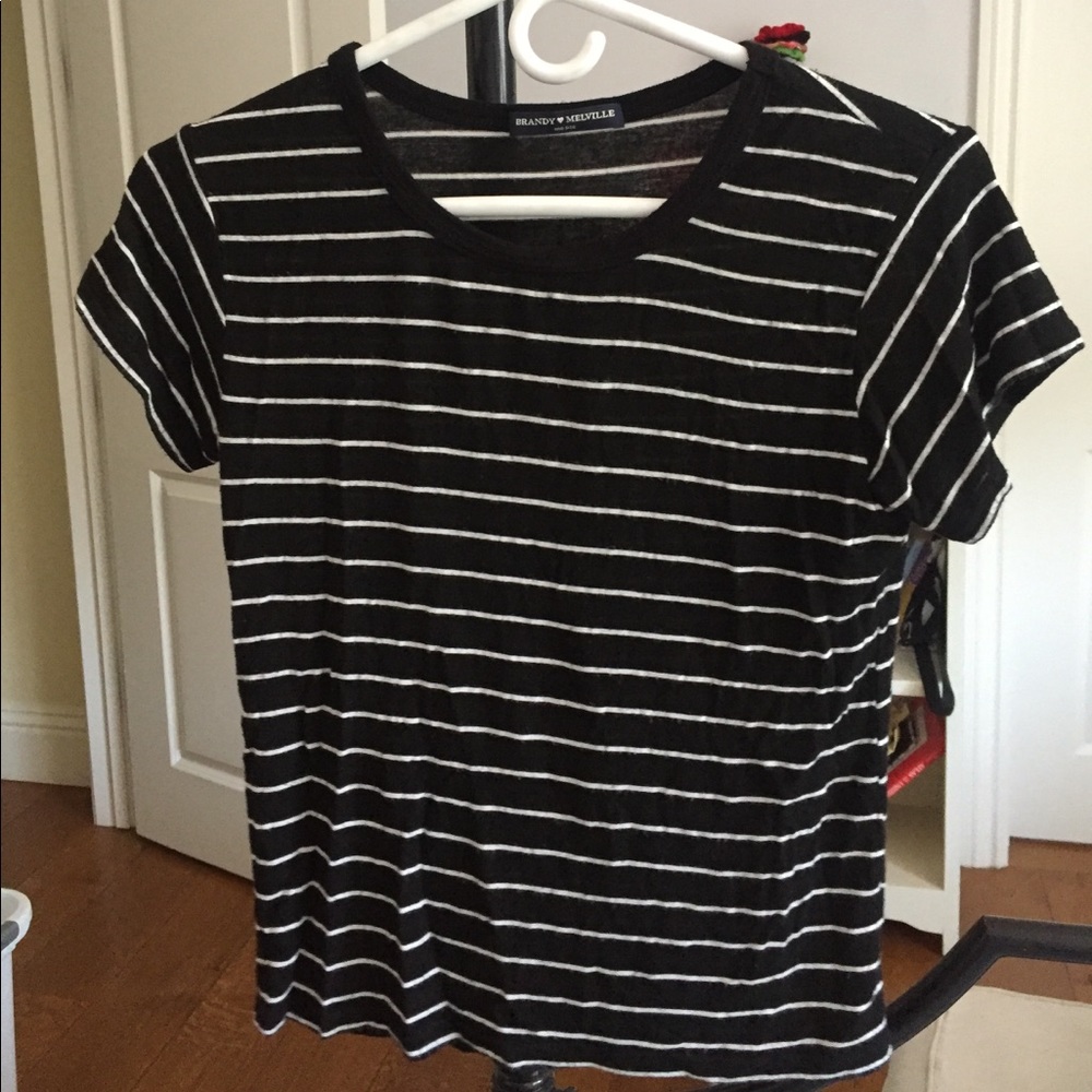 brandy melville white and black striped t shirt