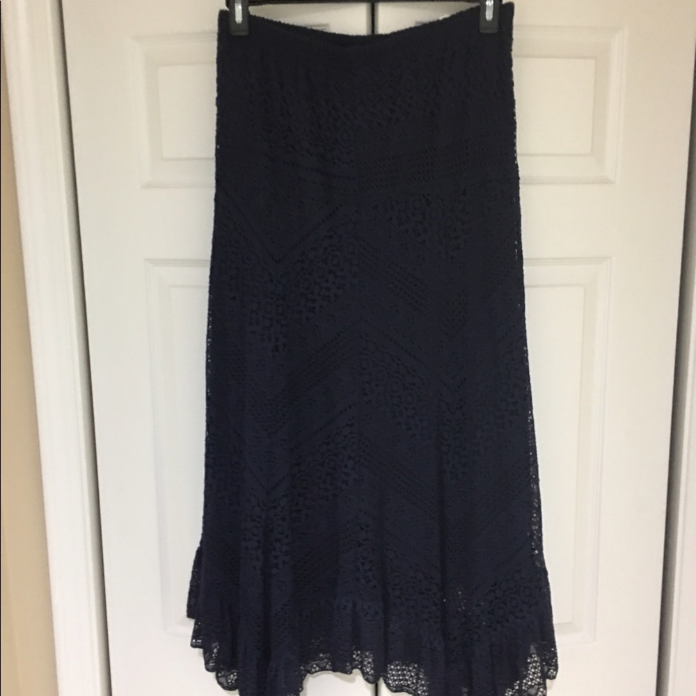 Navy blue eyelet lace maxi skirt
