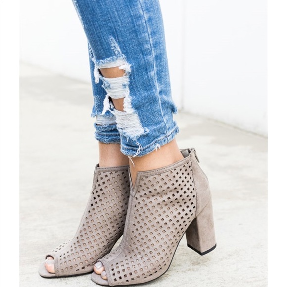 Taupe Laser Cut Bootie - Picture 2 of 6