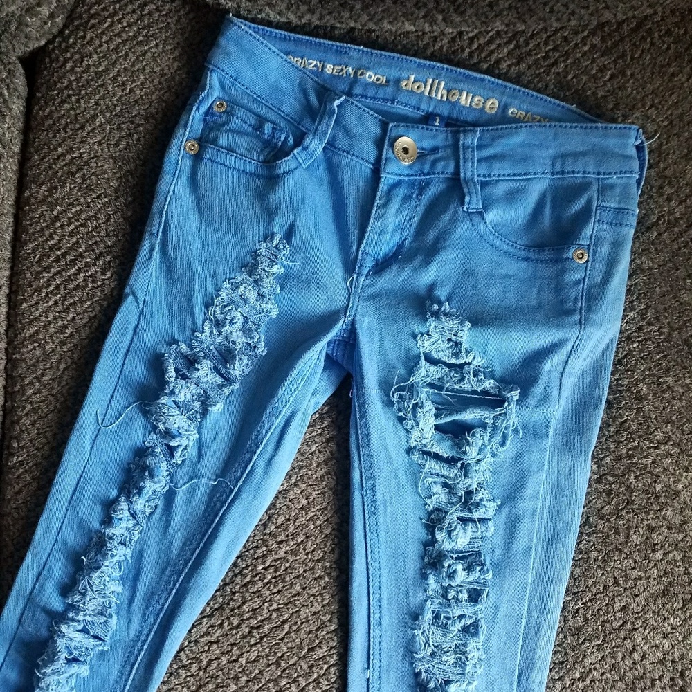 Dollhouse electric blue ripped jeans