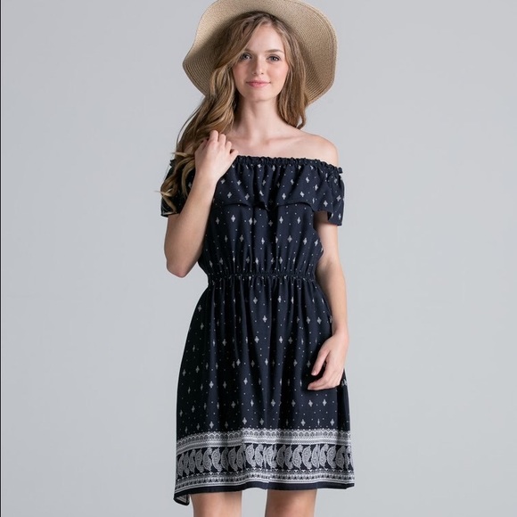 Karen Off Shoulder Ruffle Printed Dress - Picture 1 of 3