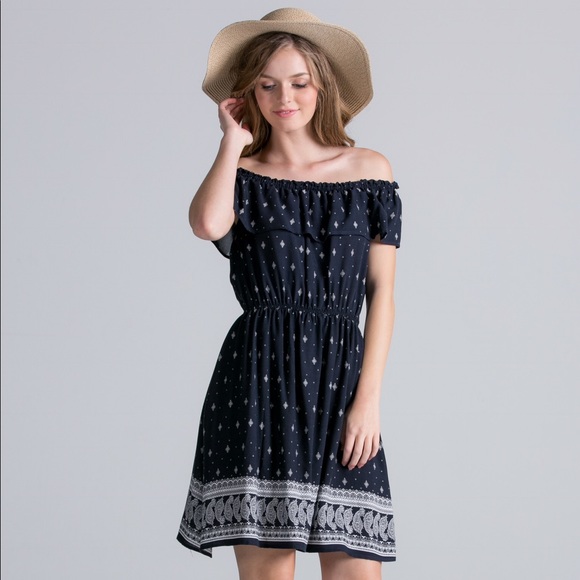 Karen Off Shoulder Ruffle Printed Dress - Picture 3 of 3