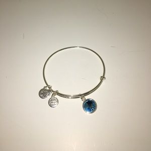 Alex and Ani silver charm bracelet with aquamarine