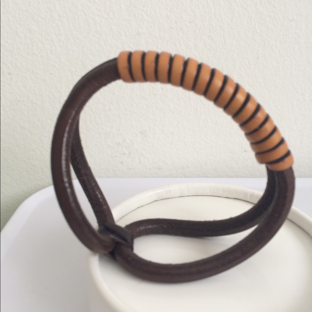 Vintage Leather Bangle Bracelet Brown