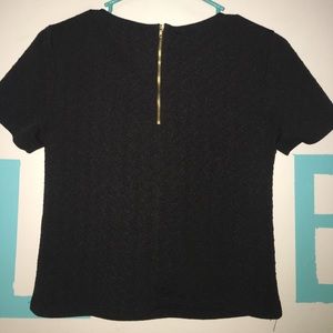 Black t-shirt/ crop top with gold zipper back