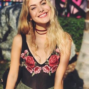 NWT Black mesh 🌹 embroidered bodysuit