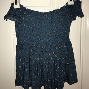 Blue with white flowers off the shoulder crop top