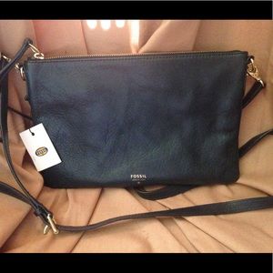 navy blue leather fossil crossbody