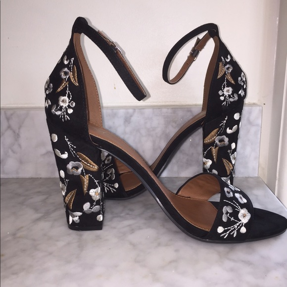 Anthropologie Shoes - Embroidered Open Toe Heels