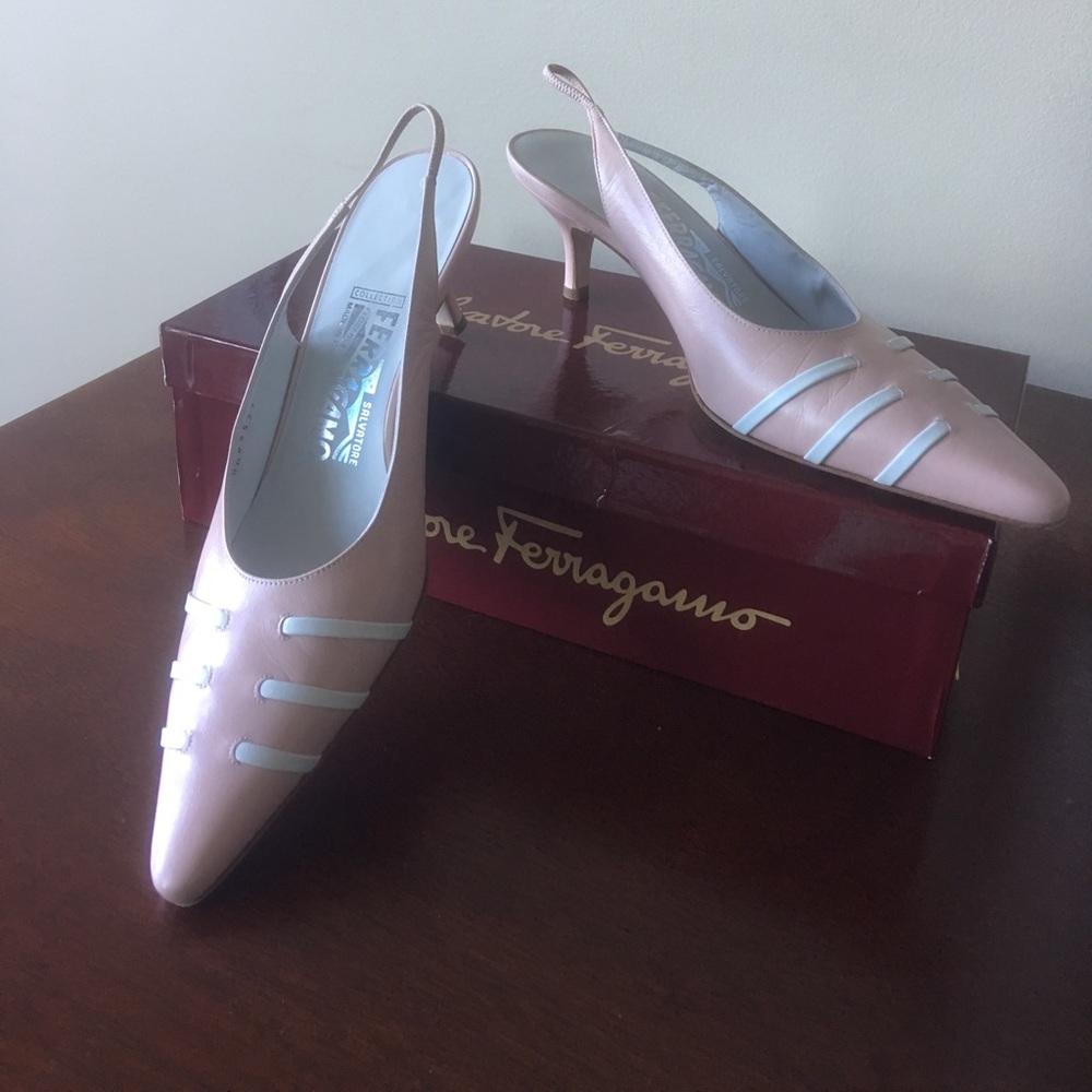 Ferragamo Kitten Heel Sling Backs