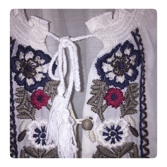 💮Joie Boho festival embroidered floral cap sleeve sheer white peasant top XS - Picture 4 of 8