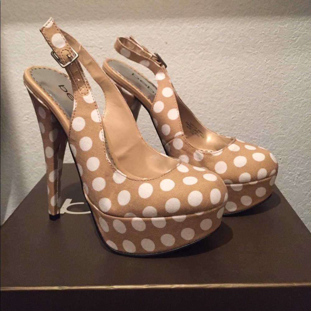 Bebe Polka Dot Platform Slingback Heels