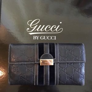 Authentic Gucci Leather/Suede Charcoal Wallet