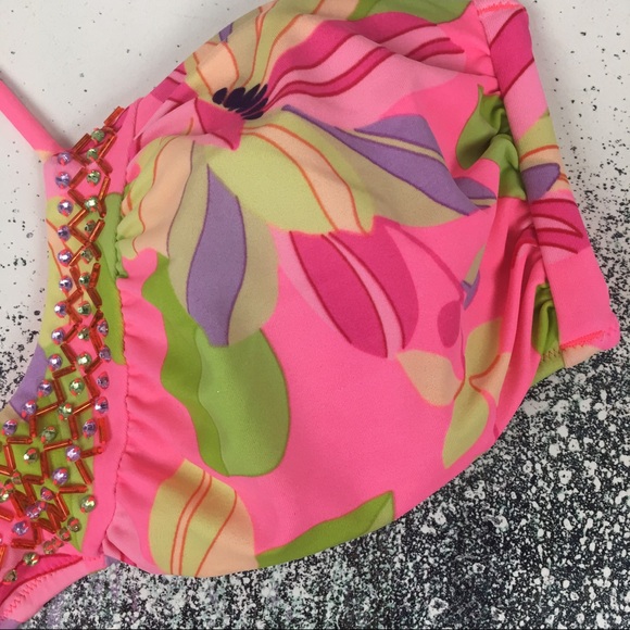 VICTORIA'S SECRET Bikini Top Floral Swim Pink Sz M - Picture 3 of 5