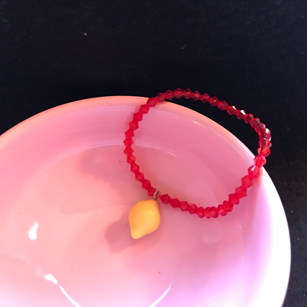 🍋 Ruby red bicone bead & lemon charm bracelet 🍋