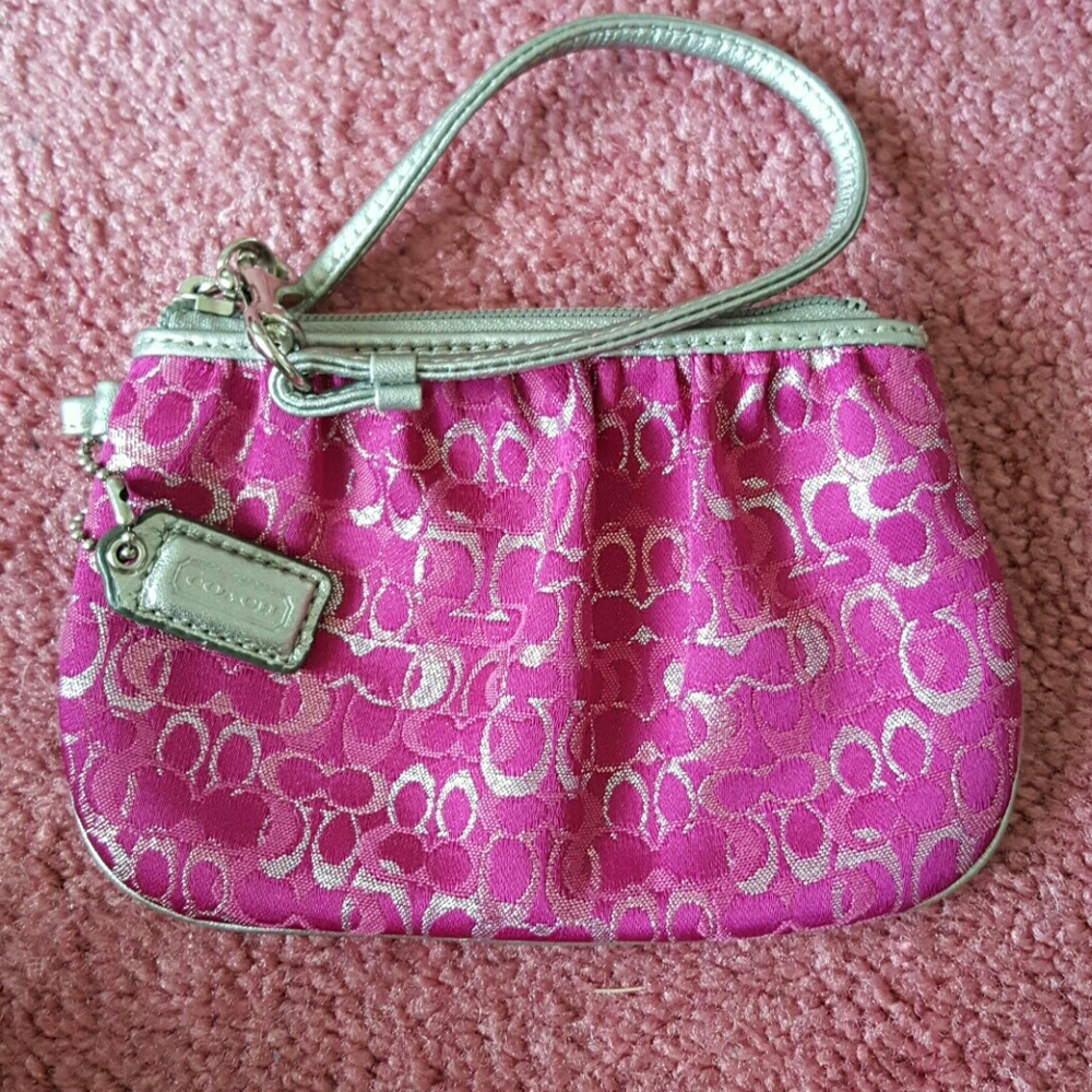Coach Wristlet  Fuschia/Sparkly Silver