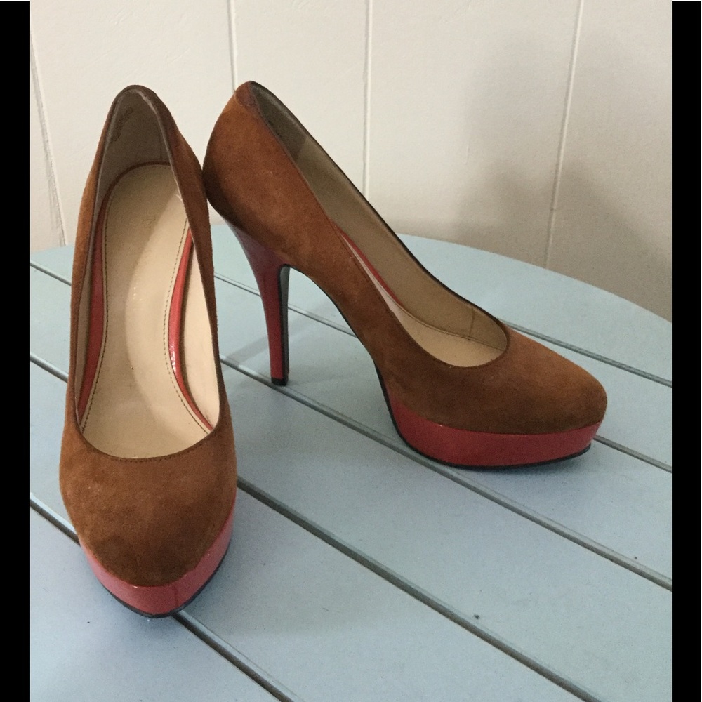 Camel and Coral Enzo Angiolini Suede Pump