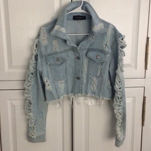 NWOT AKIRA Cropped Distressed Denim Jacket