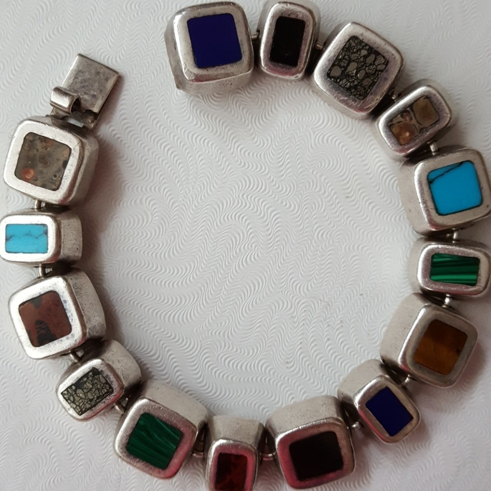 Natural Stone & Sterling Silver 925 Bracelet