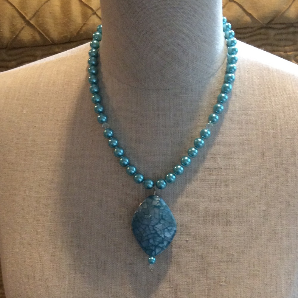 Aqua Pearls and Azure Swarovski necklace
