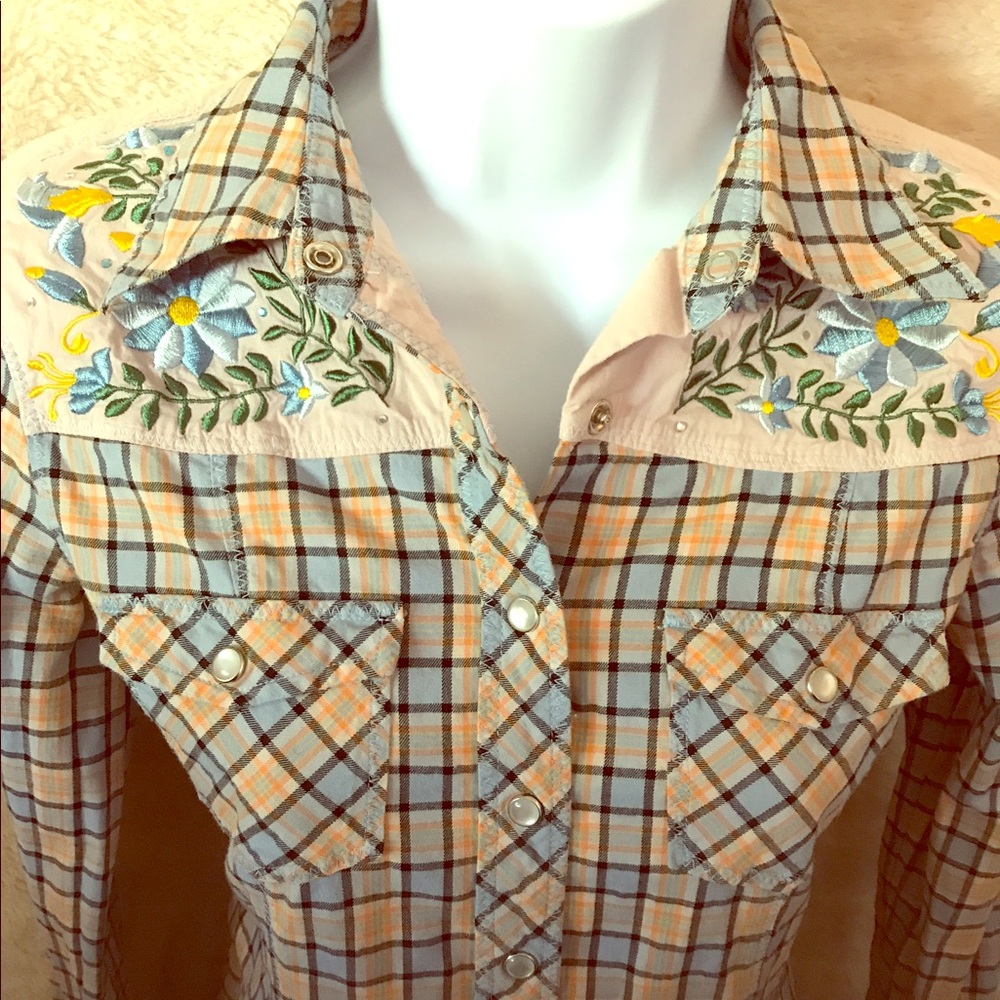 Paul & Joe Embroidered Multi Color LS Plaid Sz S