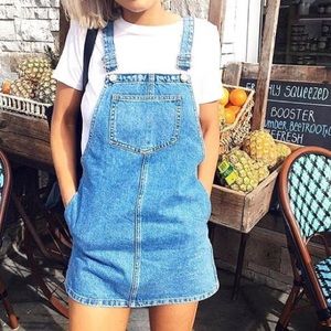 Vintage Denim Overall Mini Dress sz Medium
