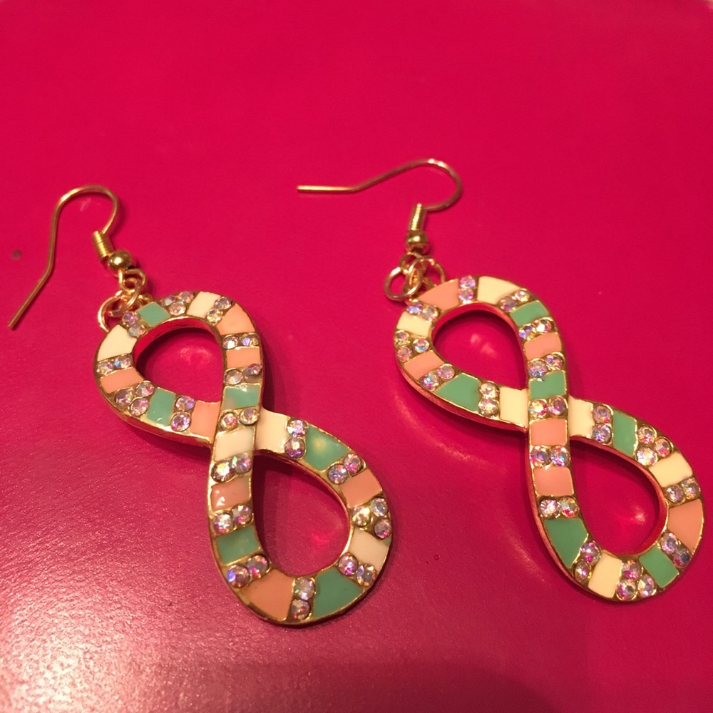 Enamel on gold infinity earrings
